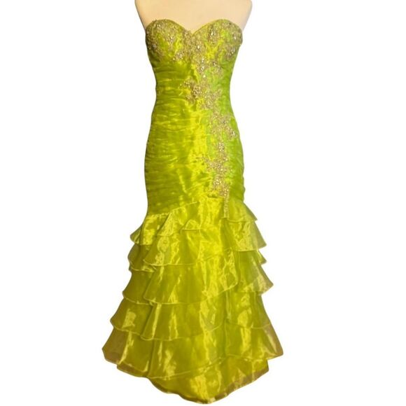 Vintage lime green mermaid prom formal pageant dress - Picture 1 of 8